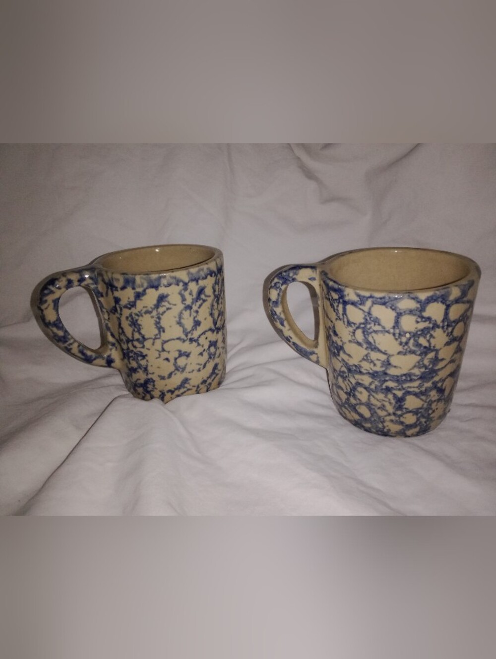 Roseville Stoneware Blue Spongeware Coffee Mugs RRP  Cups Set of 2